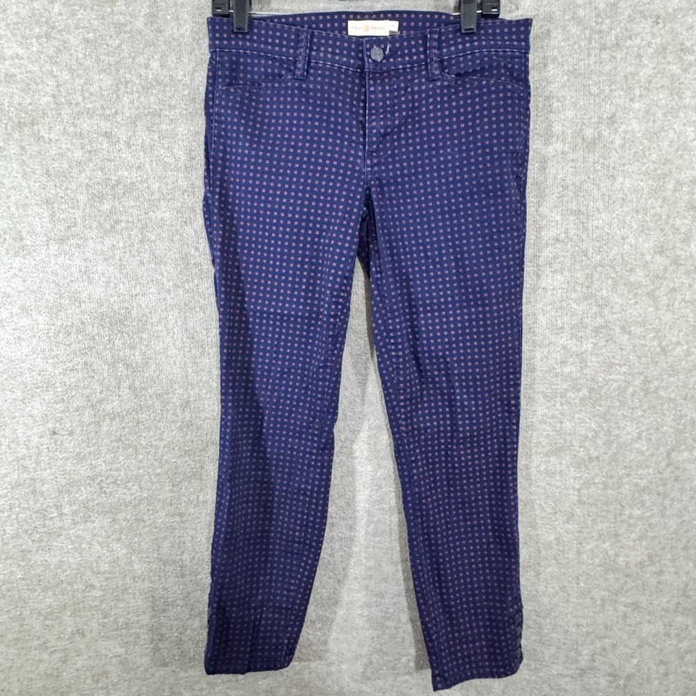 Tory Burch Pants Womens 29 Blue Red Geometric Stretchy Preppy Minimalist